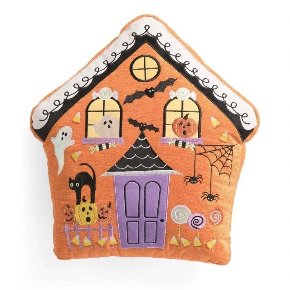 ISAAC MIZRAHI 17x18 HALLOWEEN Gingerbread Spooky House‎ Pillow NEW